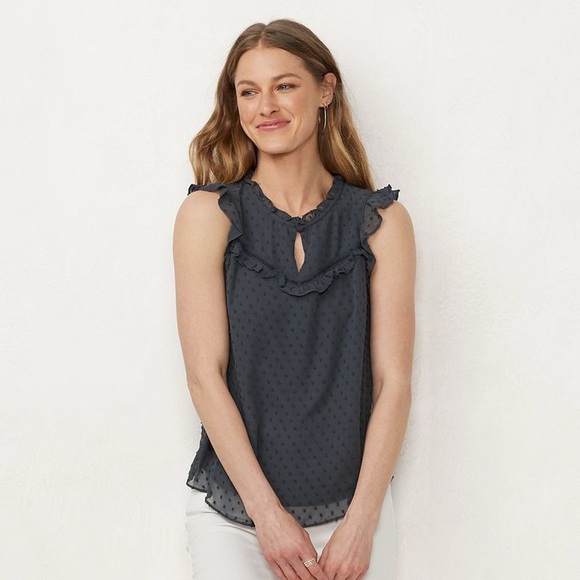 LC Lauren Conrad Tops - LC Lauren Conrad Mixed-Media Ruffle Tank India Ink size Medium